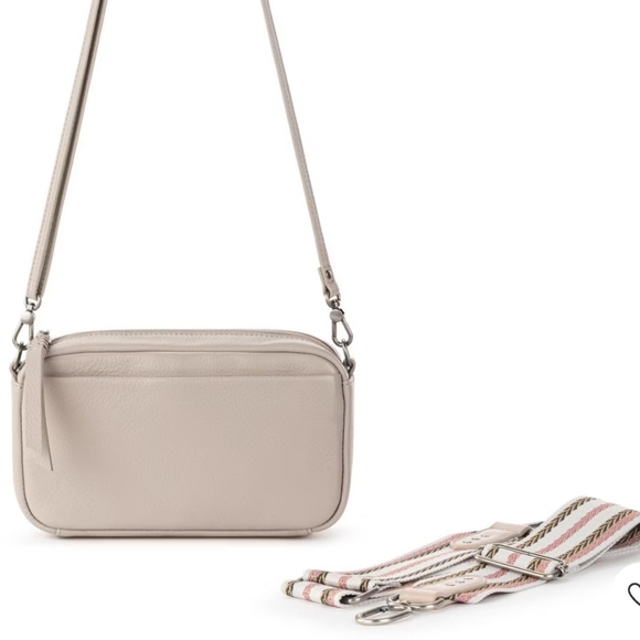 The Sak Cora Crossbody Bag in Blush Pink with Striped Strap - Picture 9 of 16